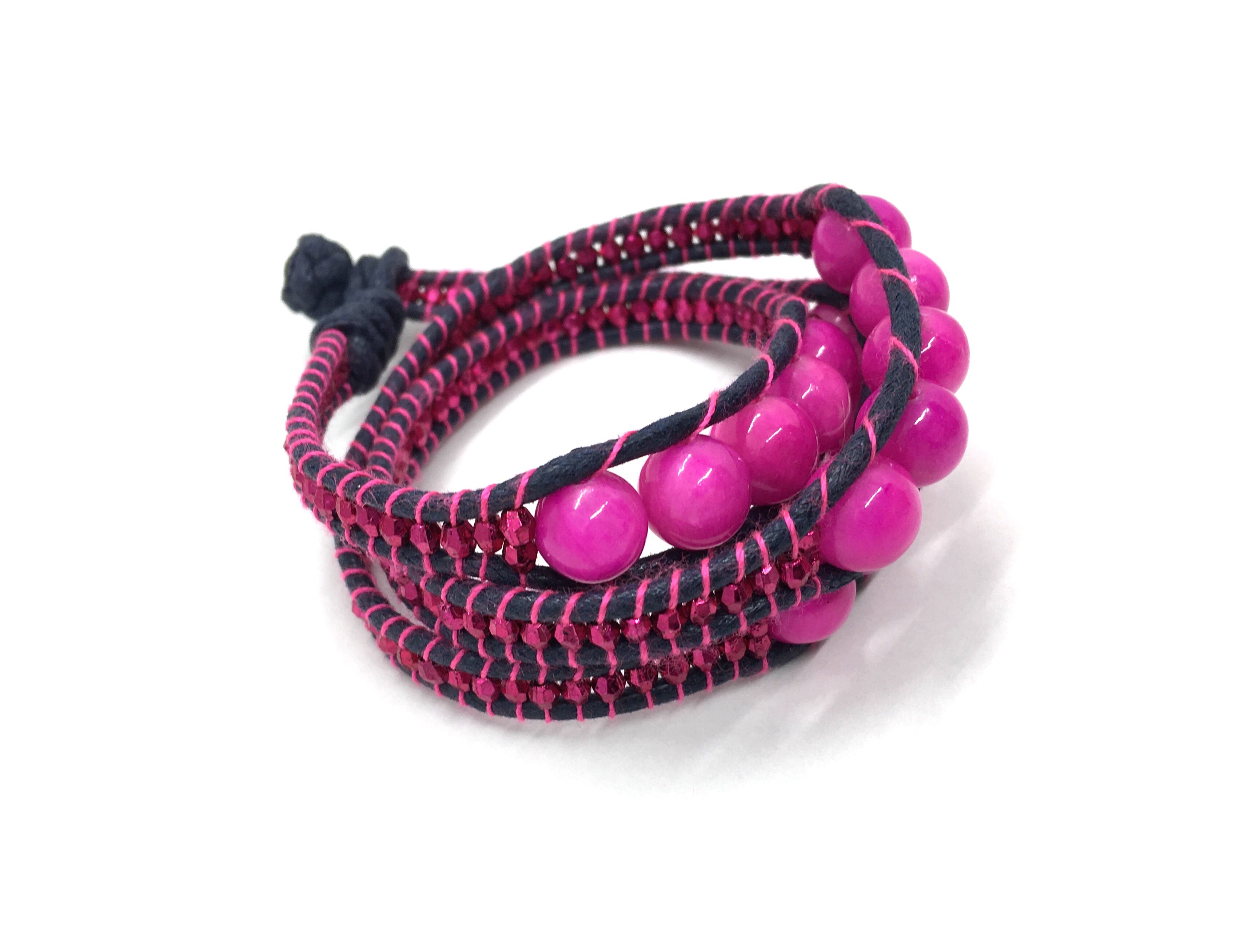 Wraparound bracelet, Fuschia Stone.