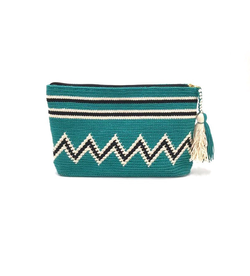 Clutch, Emerald body, white and black sequence with tassel.