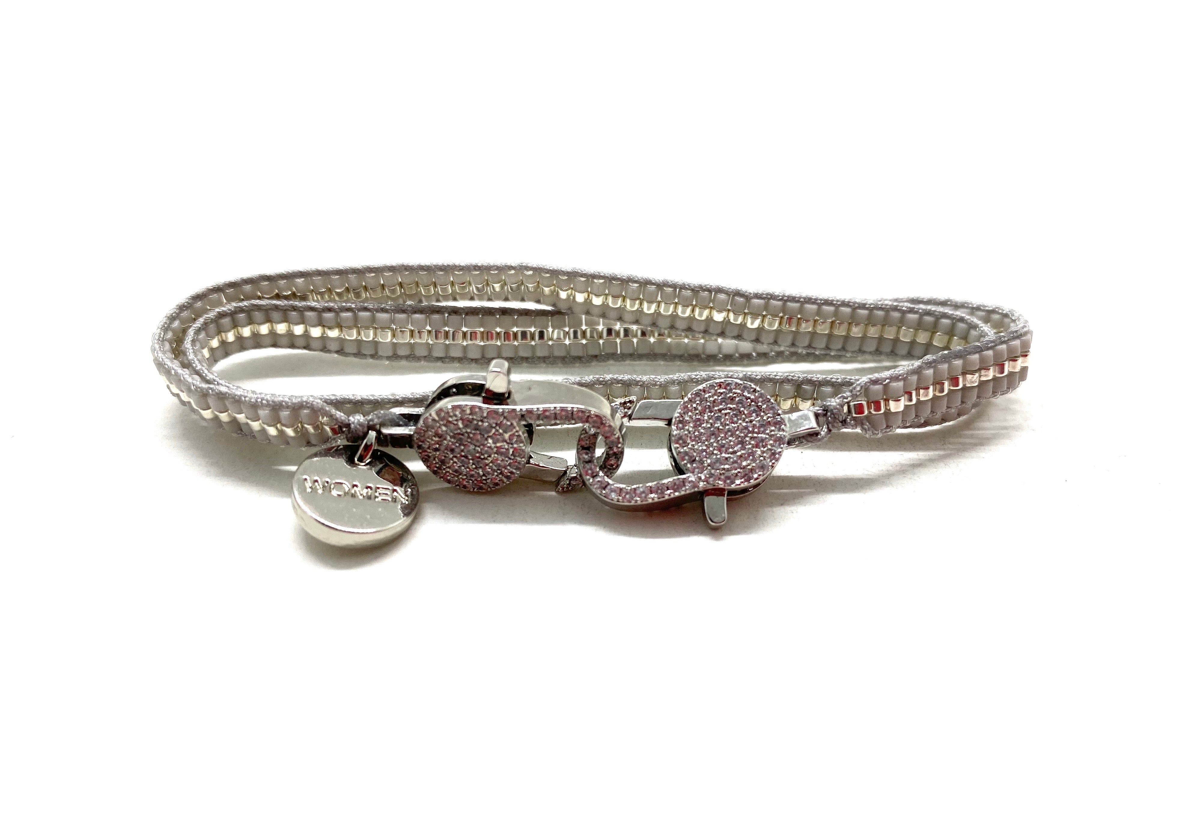 Grey miyuki bracelet, silver sequence and clips