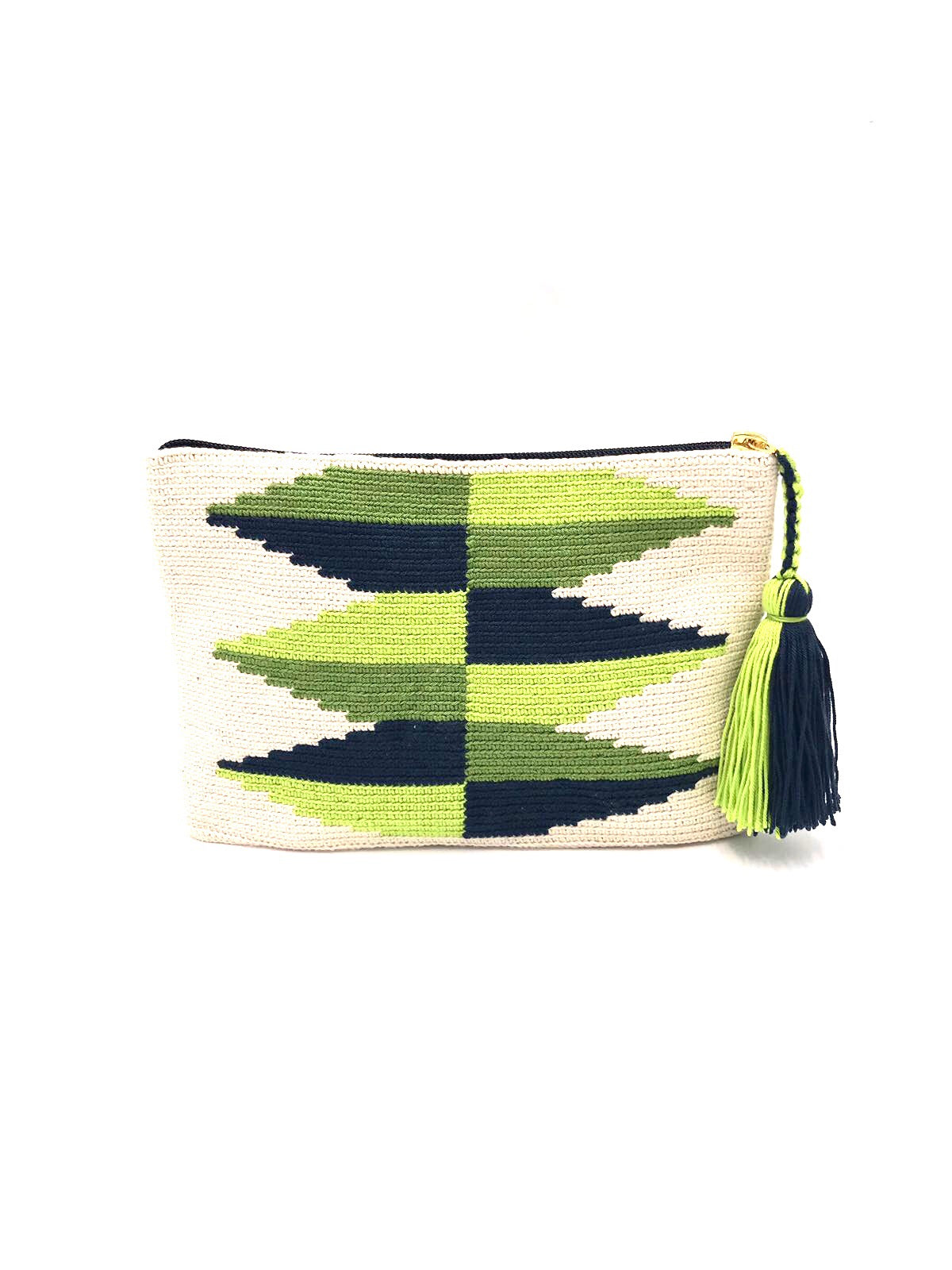 Clutch, cream body, light green and grass green inverted triangles