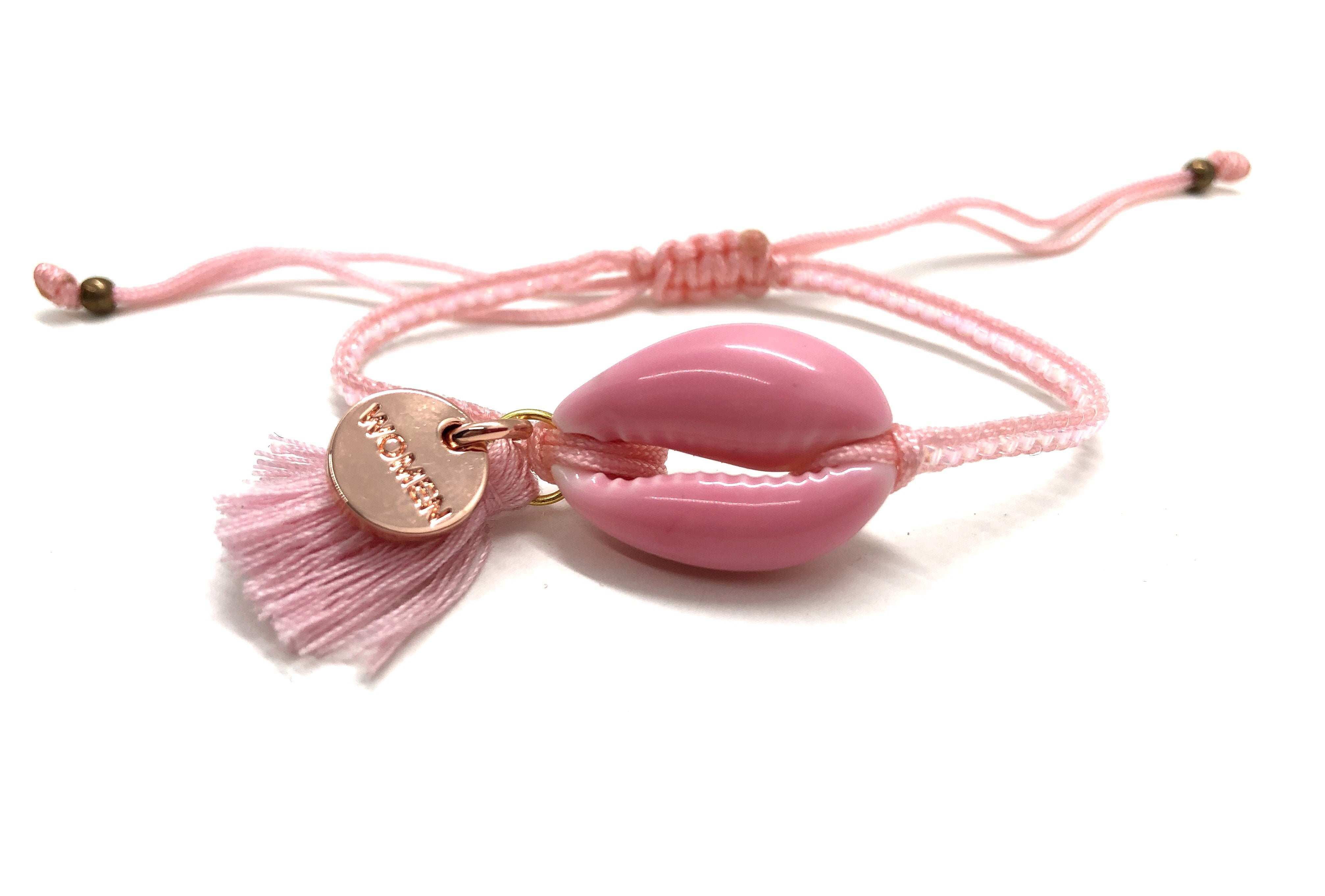 Baby pink natural shell bracelet with pink miyuki beads.