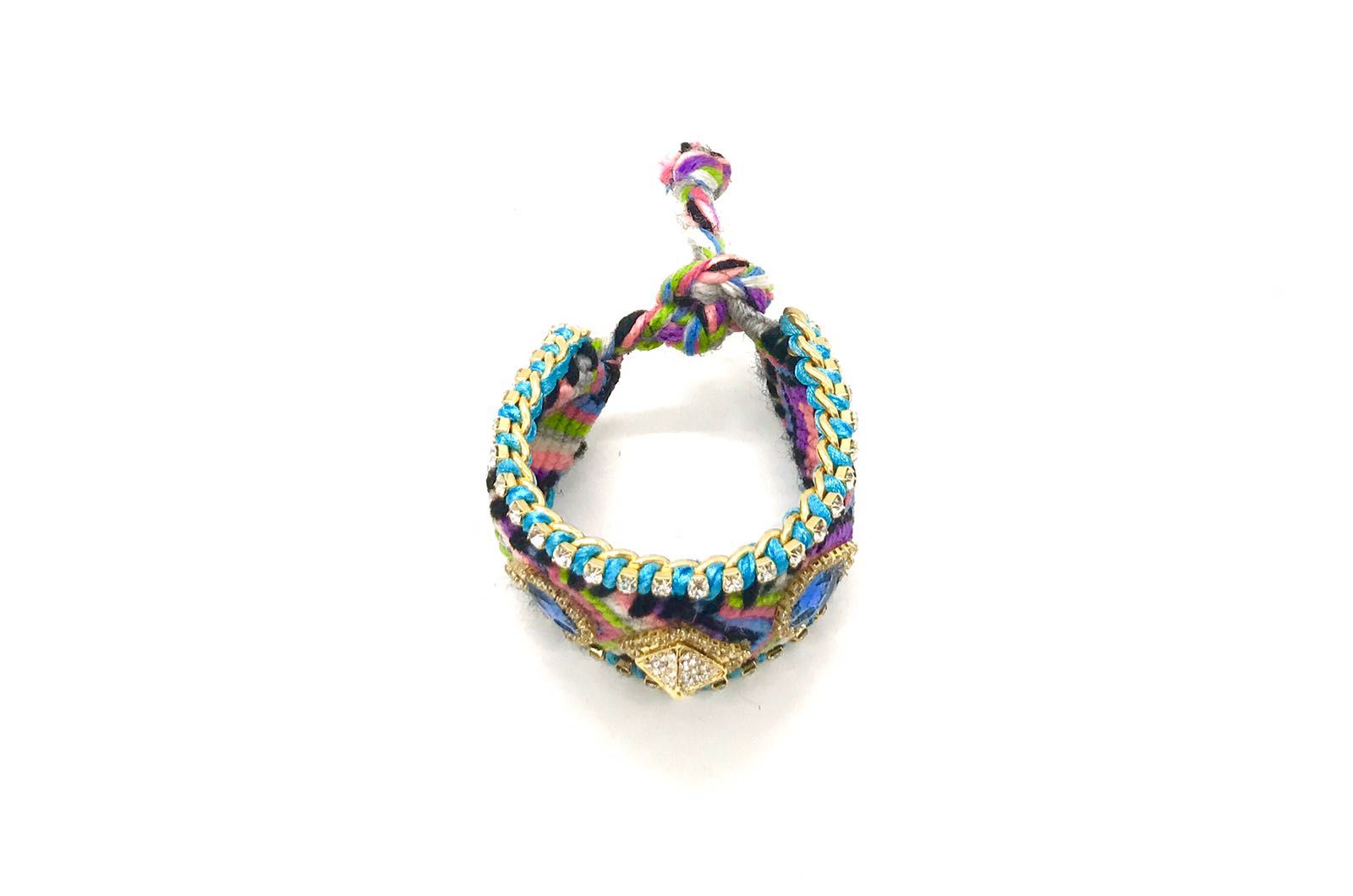 Luxury friendship bracelet- pink green mix- light blue crystal- light blue ribbon