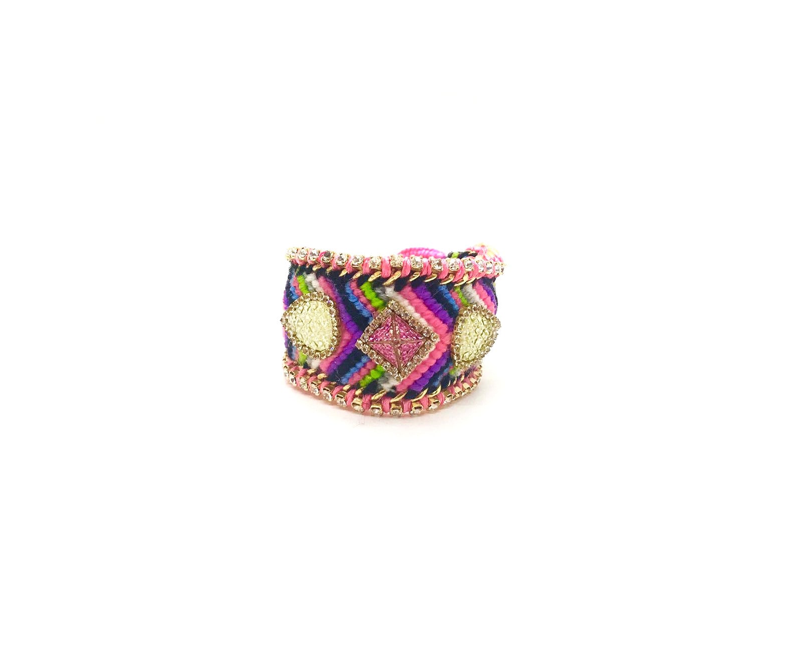 Luxury friendship bracelet- pink green mix- AB raisin- light pink ribbon