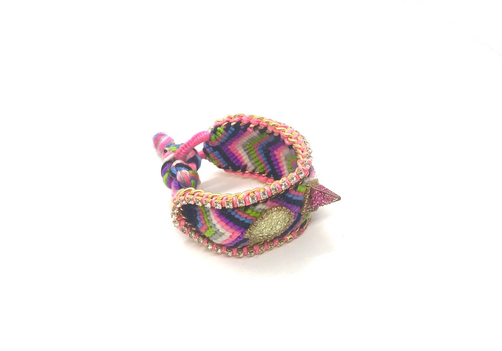 Luxury friendship bracelet- pink green mix- AB raisin- light pink ribbon