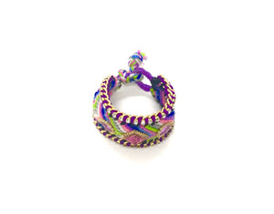 Luxury friendship bracelet- pink green mix- purple crystal- purple ribbon