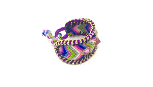 Luxury friendship bracelet- pink green mix- purple crystal- purple ribbon