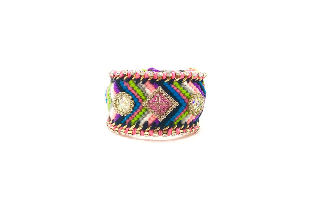 Luxury friendship bracelet- pink green mix- AB raisin circle- light pink ribbon