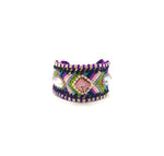 Luxury friendship bracelet- pink green mix- AB crystal- purple ribbon
