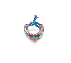 Luxury friendship bracelet- blue mix- AB raisin circle- pink ribbon