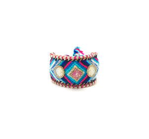 Luxury friendship bracelet- blue grey mix- light blue crystal- light blue ribbon