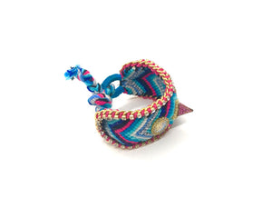 Luxury friendship bracelet- blue mix- AB raisin circle- pink ribbon