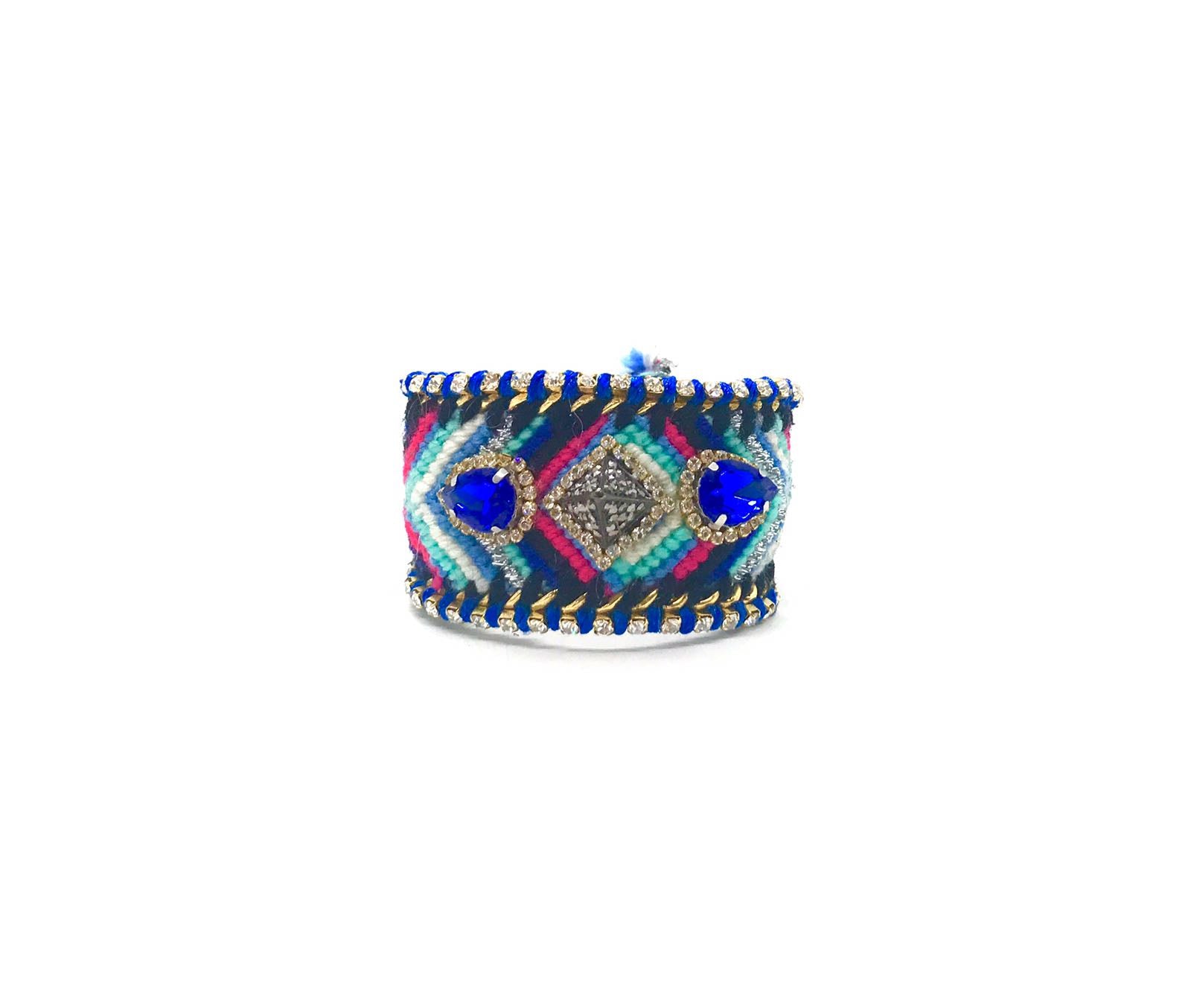 Luxury friendship bracelet- blue mix- navy crystal- blue ribbon