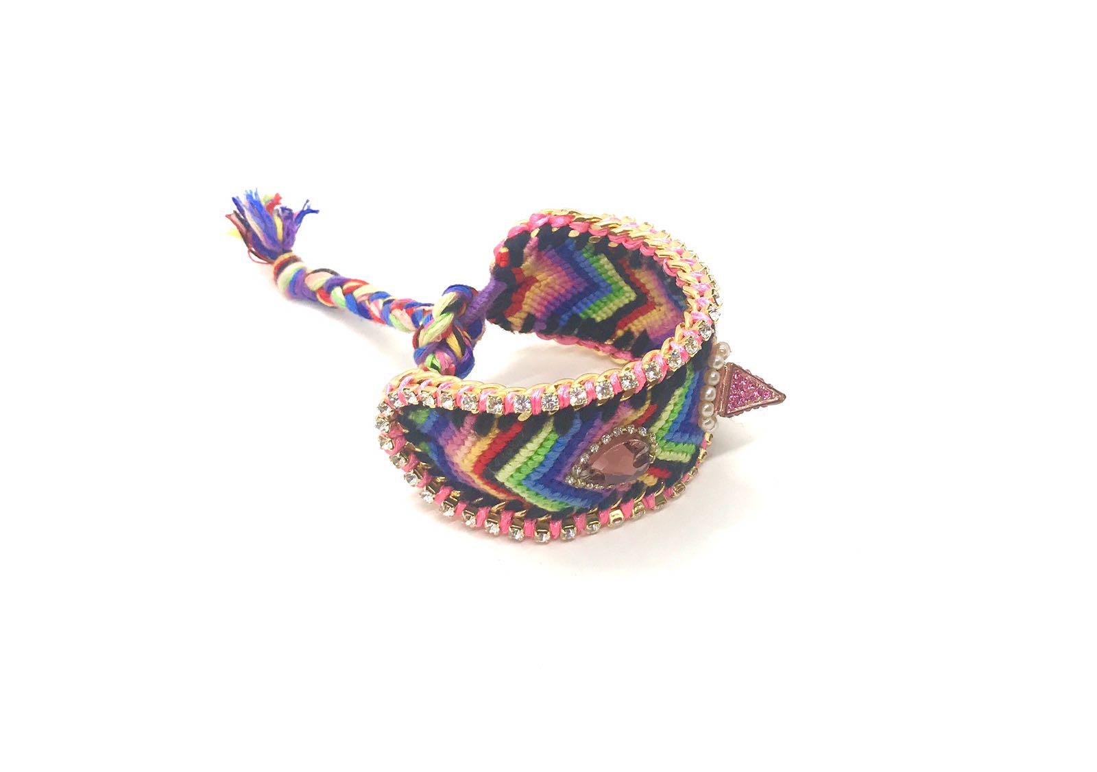 Luxury friendship bracelet- rainbow mix- purple crystal- pink ribbon