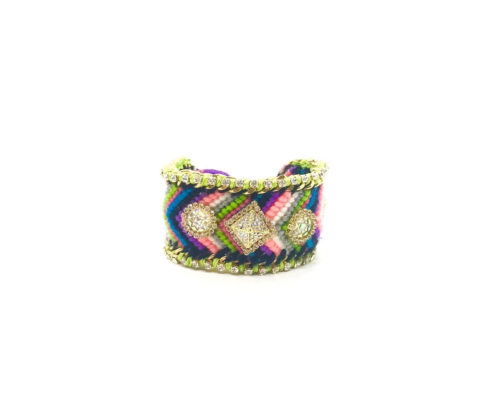 Luxury friendship bracelet- blue grey mix- light blue crystal- light blue ribbon