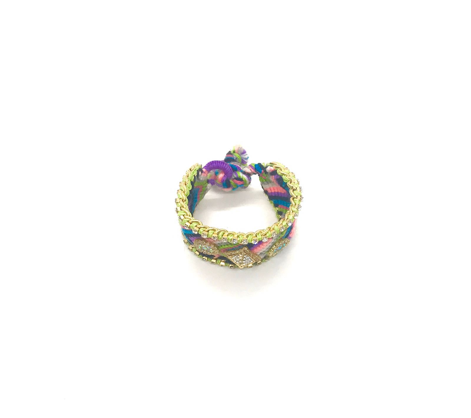 Luxury friendship bracelet- pink green mix- AB raisin- green ribbon