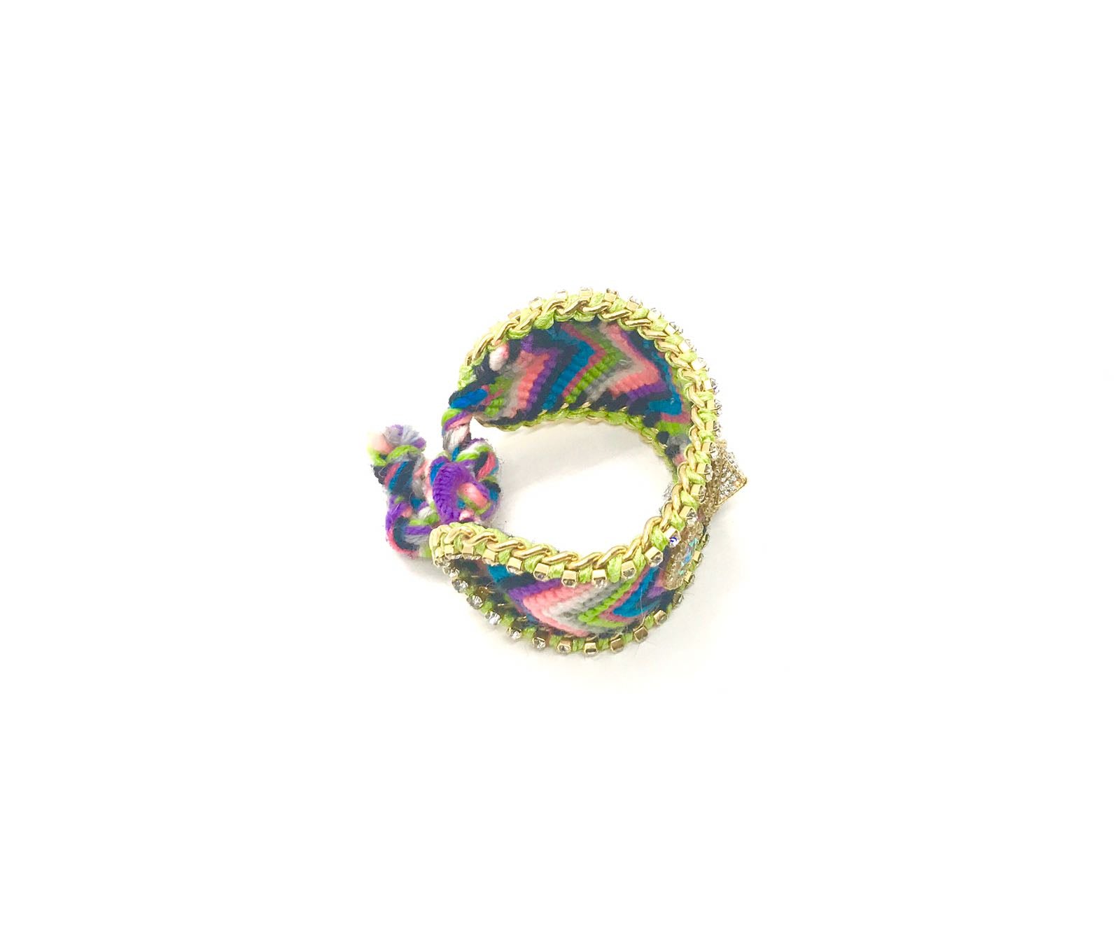 Luxury friendship bracelet- pink green mix- AB raisin- green ribbon