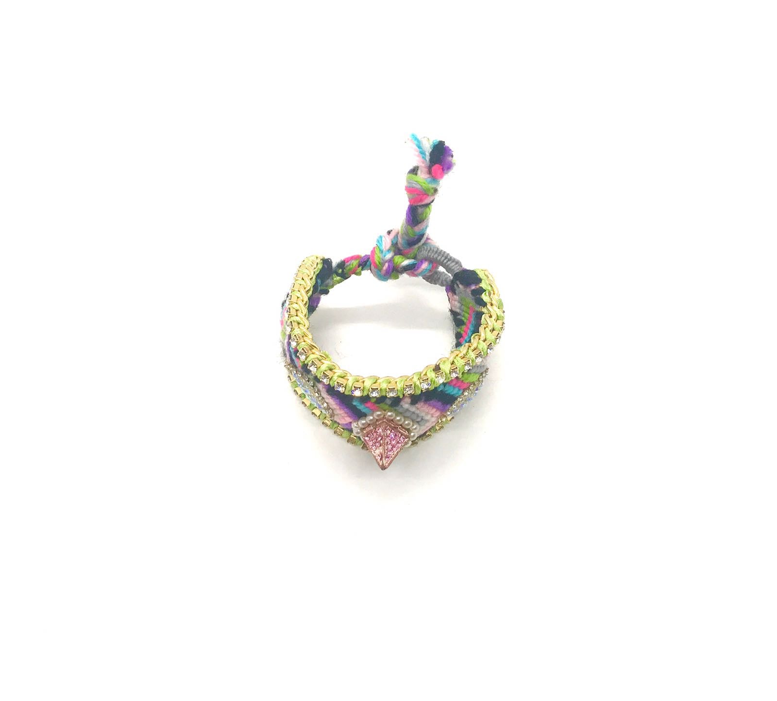 Luxury friendship bracelet- pink green mix- AB raisin droplet- green ribbon