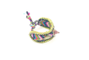 Luxury friendship bracelet- pink green mix- AB raisin droplet- green ribbon