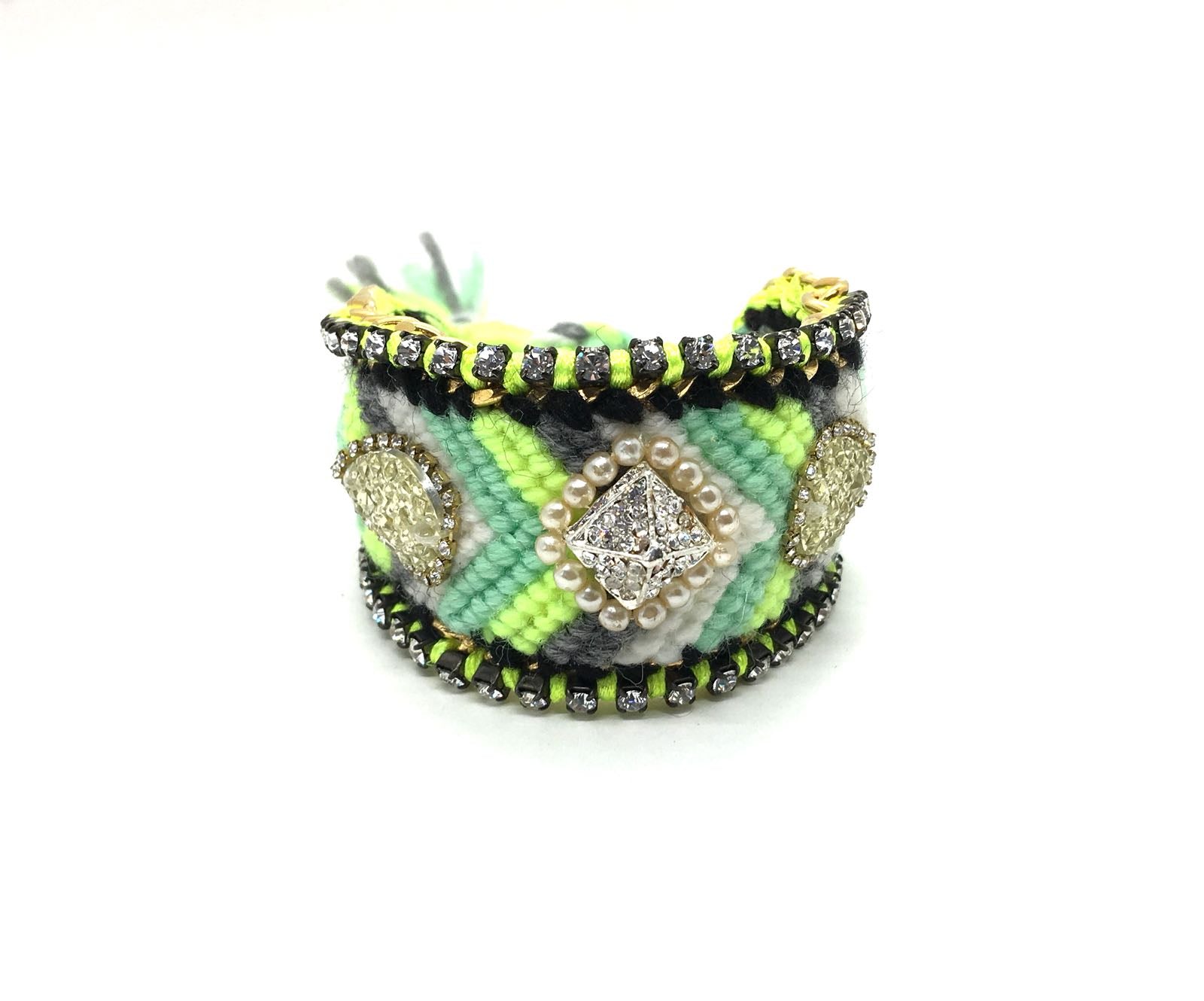 Luxury friendship bracelet- green grey mix- AB raisin- green ribbon