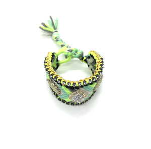 Luxury friendship bracelet- green grey mix- AB raisin- green ribbon