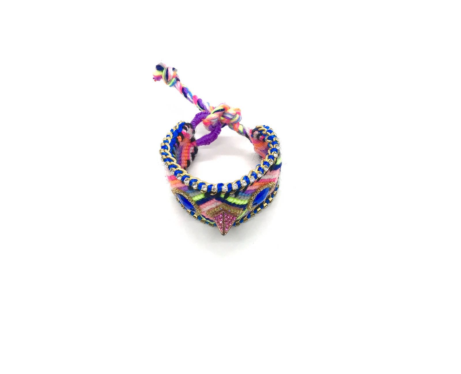 Luxury friendship bracelet- blue pink mix- navy crystal- blue ribbon