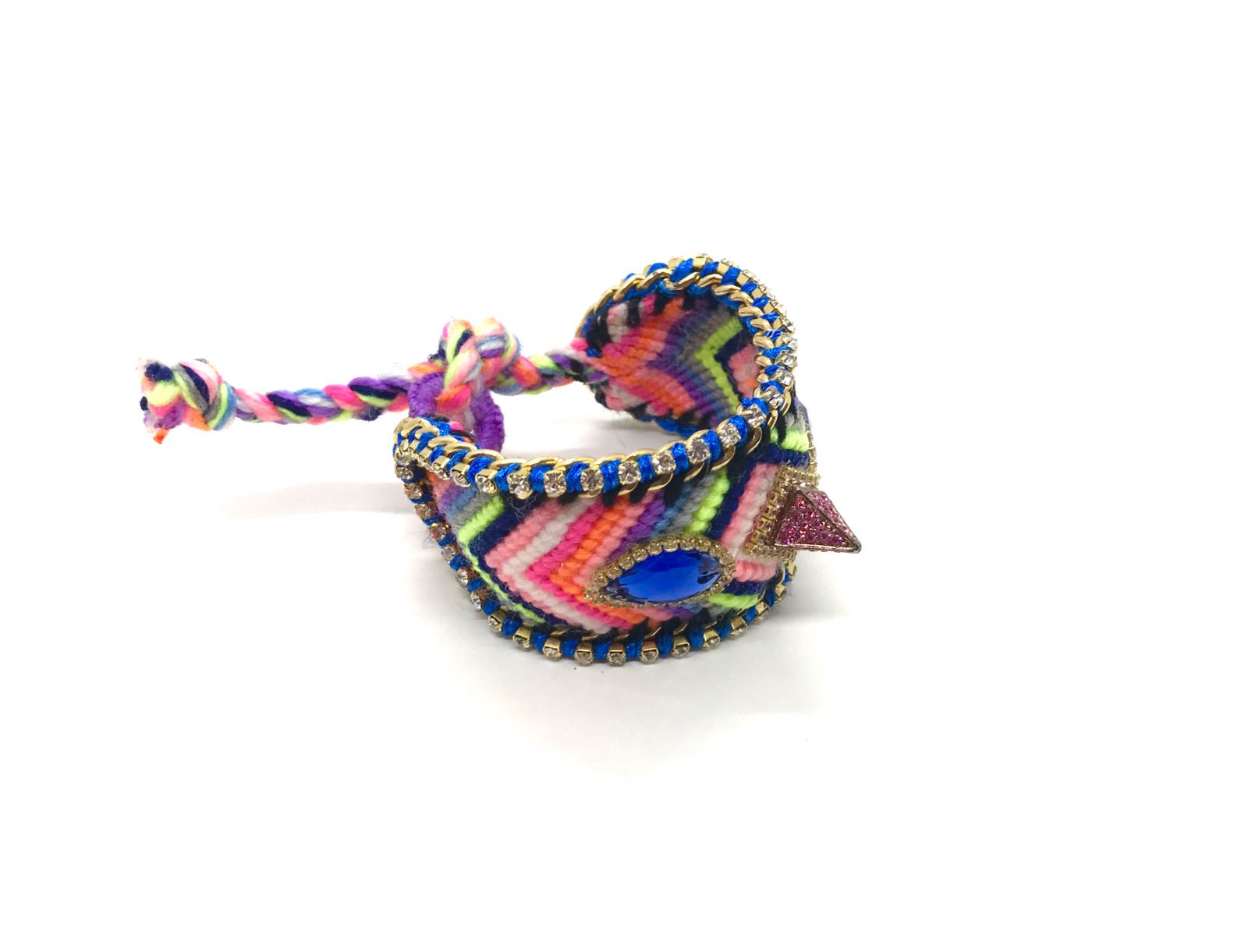 Luxury friendship bracelet- blue pink mix- navy crystal- blue ribbon