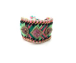 Luxury friendship bracelet- green mix- purple crystal- pink ribbon