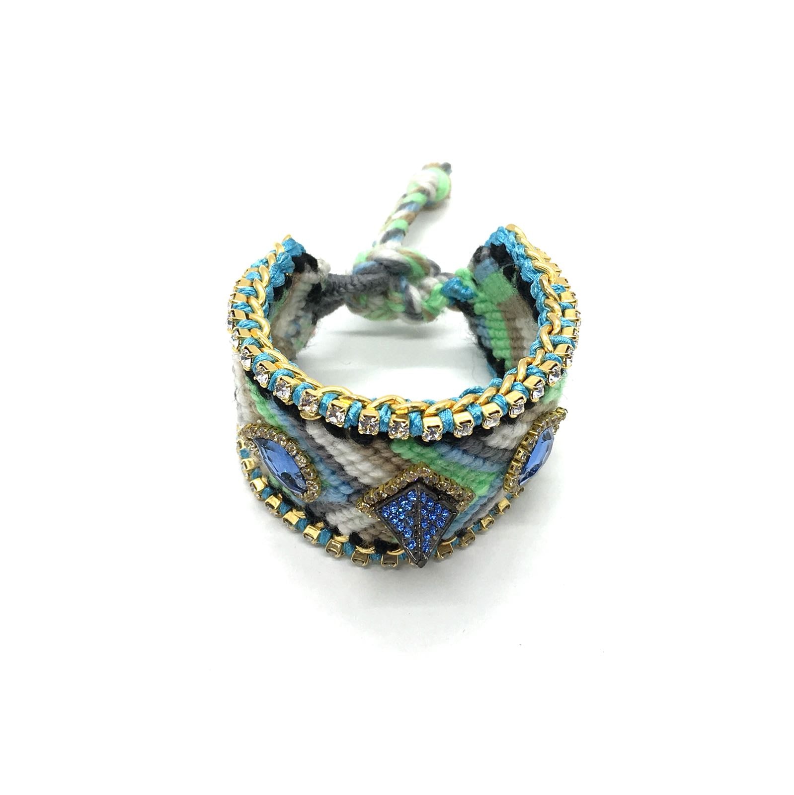 Luxury friendship bracelet- blue grey mix- light blue crystal- light blue ribbon