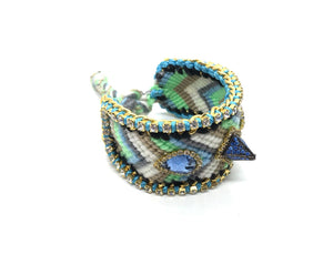 Luxury friendship bracelet- blue grey mix- light blue crystal- light blue ribbon
