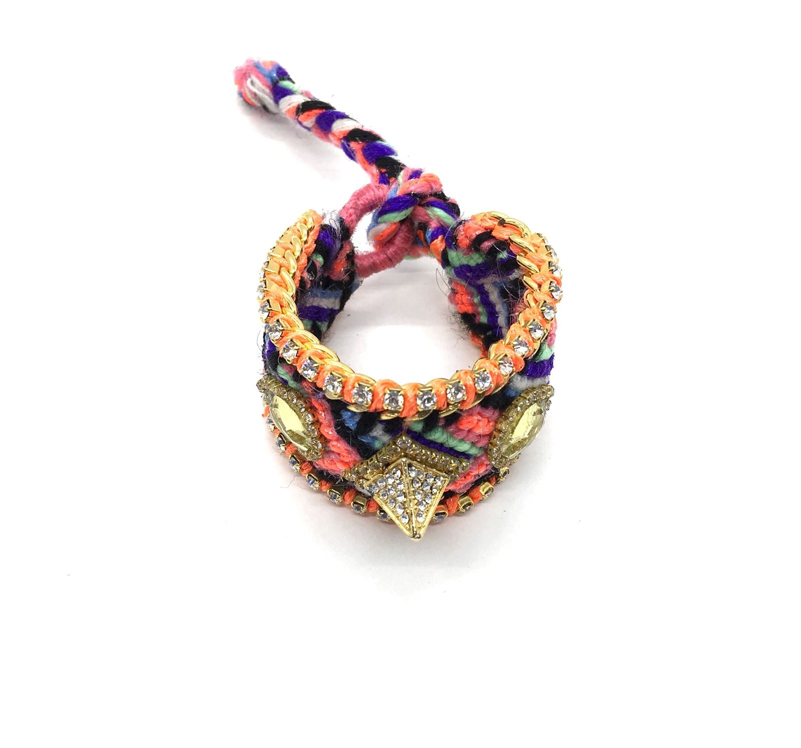 Luxury friendship bracelet- purple orange mix- yellow crystal- orange ribbon