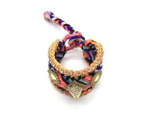 Luxury friendship bracelet- purple orange mix- yellow crystal- orange ribbon
