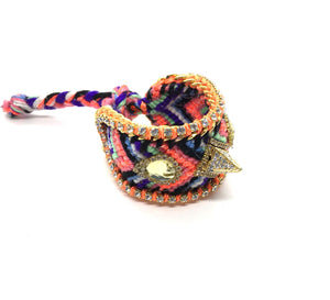 Luxury friendship bracelet- purple orange mix- yellow crystal- orange ribbon
