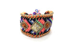 Luxury friendship bracelet- purple orange mix- brown crystal- orange ribbon