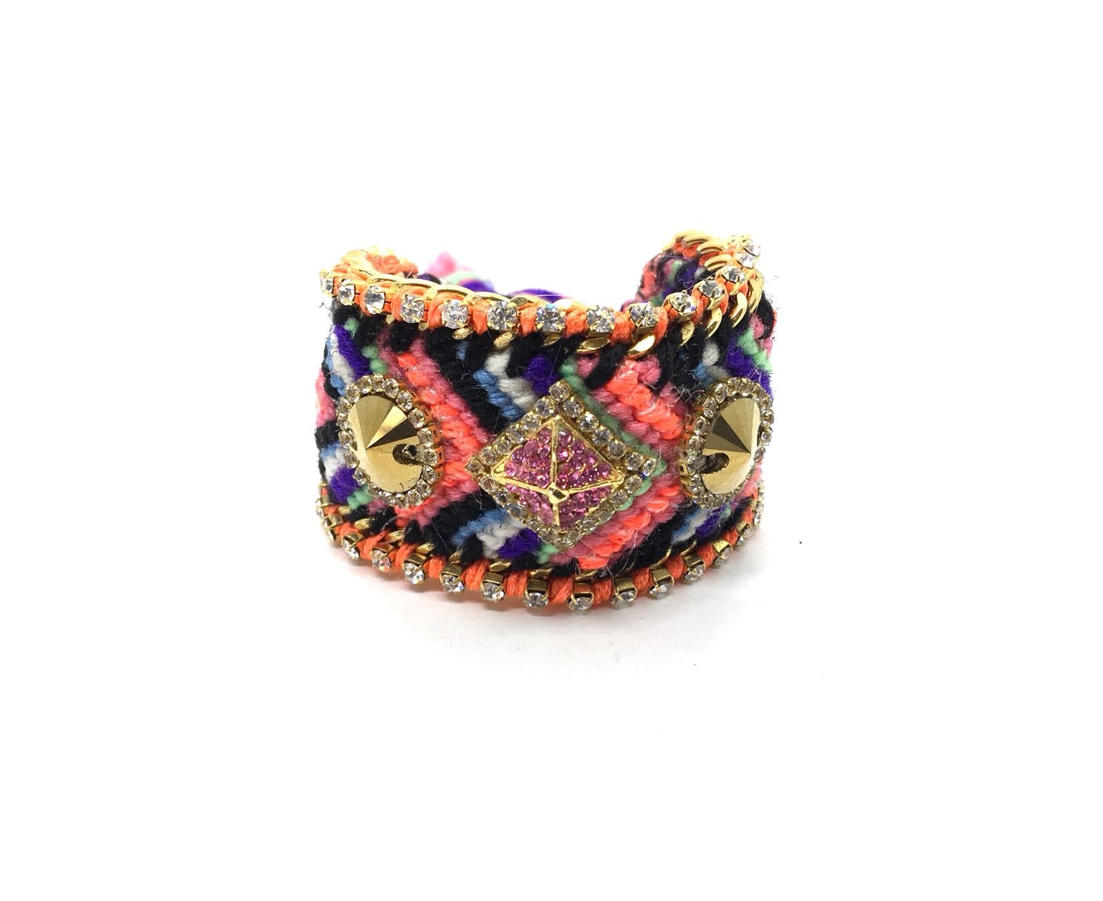 Luxury friendship bracelet- purple orange mix- gold crystal- orange ribbon