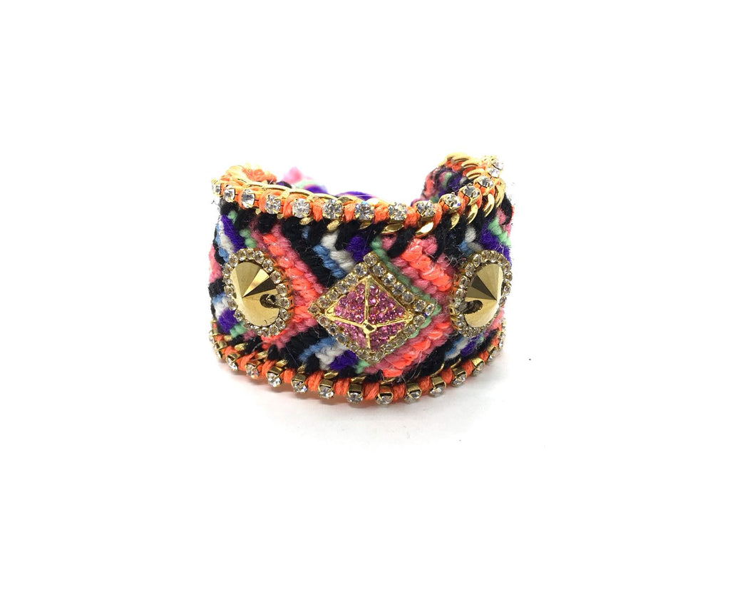 Luxury friendship bracelet- purple orange mix- gold crystal- orange ribbon