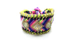 Luxury friendship bracelet- blue yellow mix- AB raisin- green ribbon