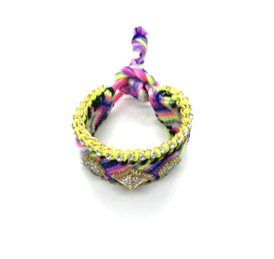 Luxury friendship bracelet- blue yellow mix- AB raisin- green ribbon