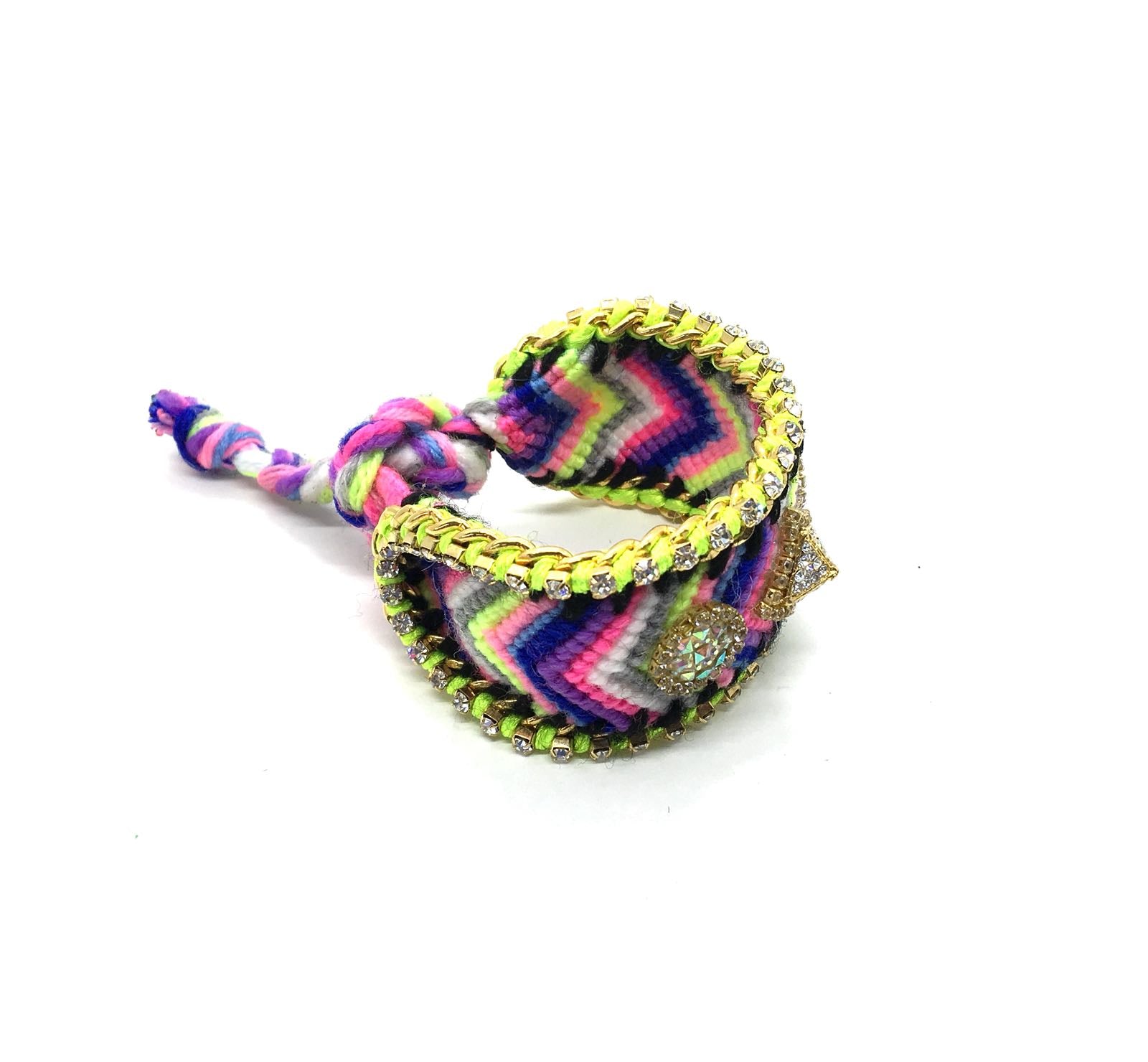 Luxury friendship bracelet- blue yellow mix- AB raisin- green ribbon