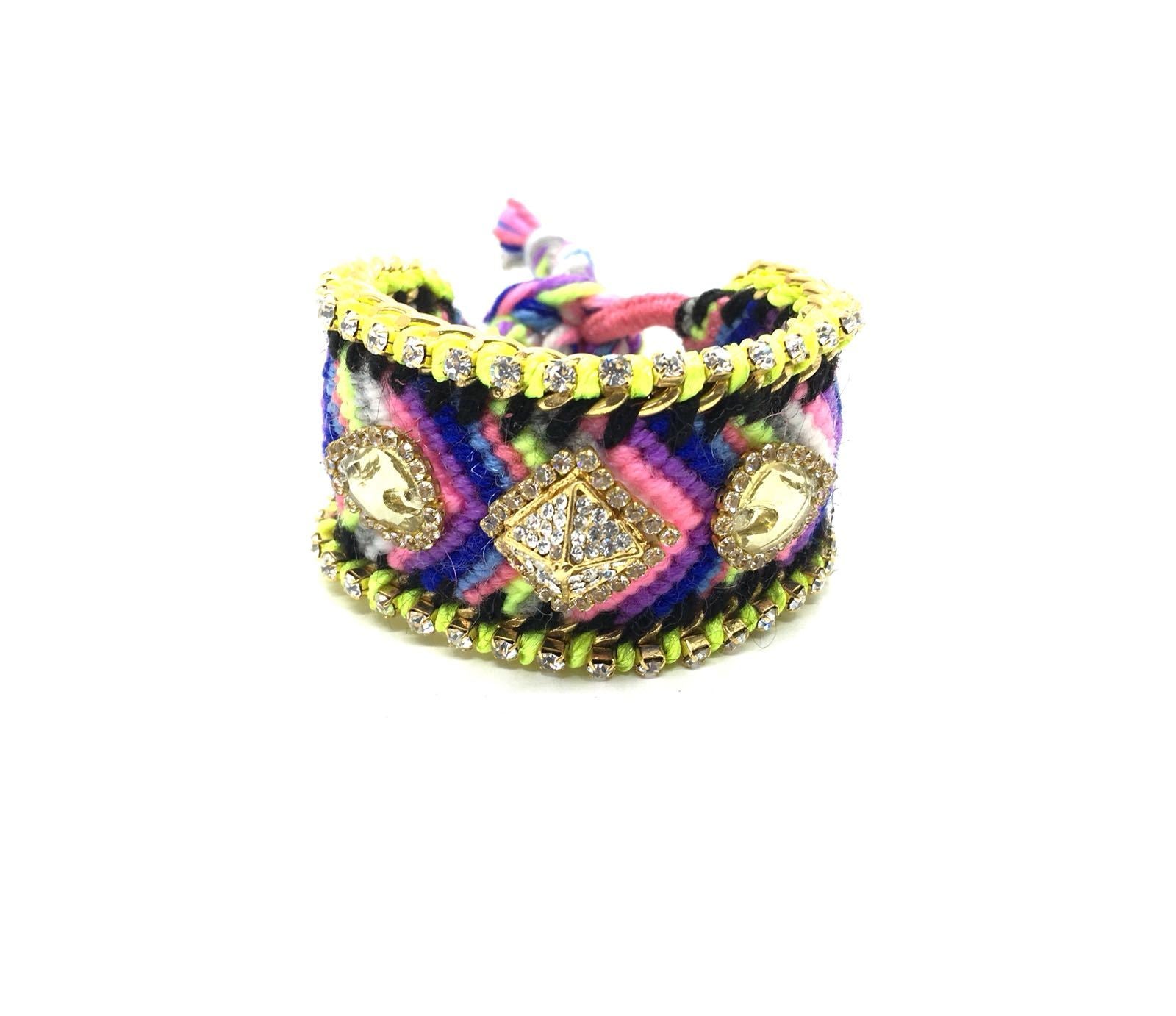 Luxury friendship bracelet- blue grey mix- light blue crystal- light blue ribbon