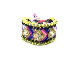Luxury friendship bracelet- blue grey mix- light blue crystal- light blue ribbon