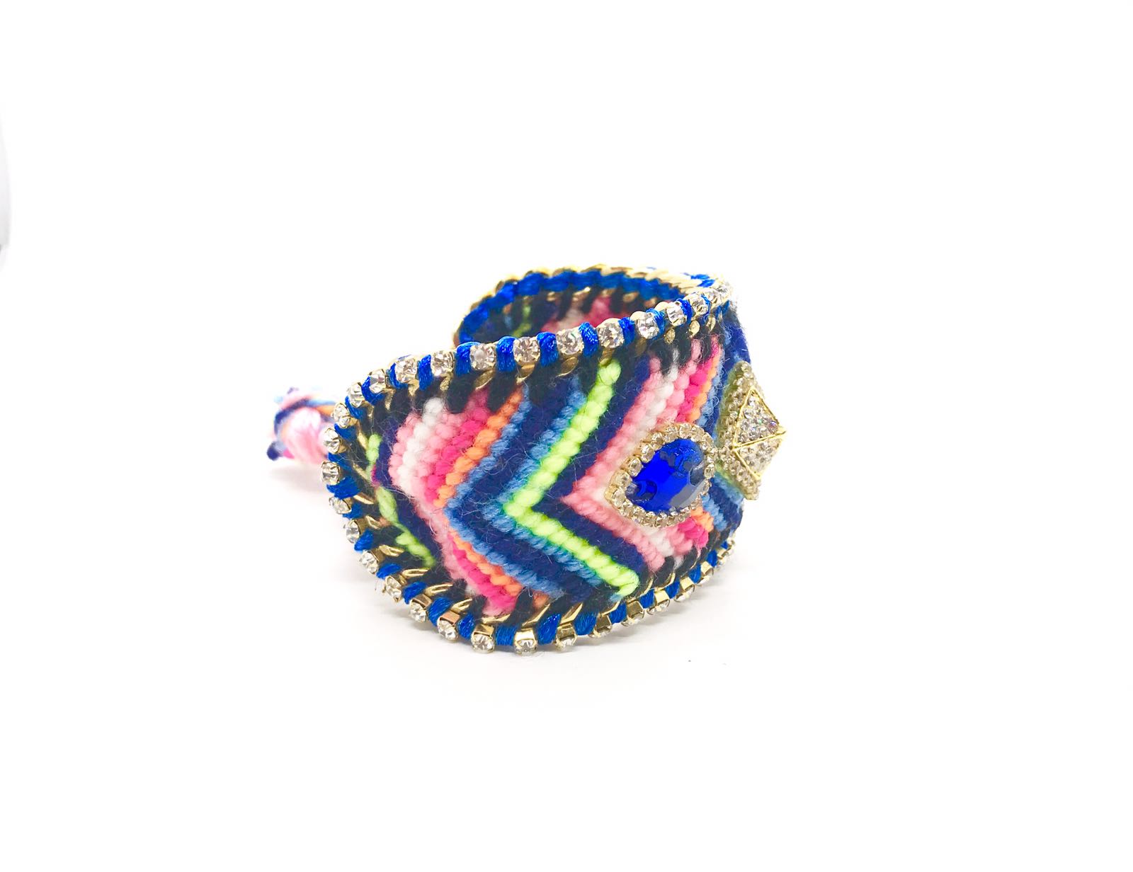 Luxury friendship bracelet- blue pink mix- navy and white crystal- blue ribbon