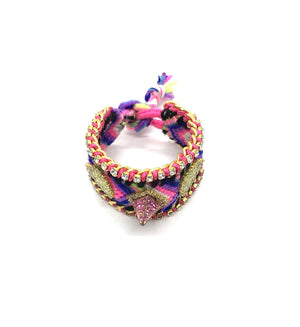 Luxury friendship bracelet- blue yellow mix- AB raisin- pink ribbon