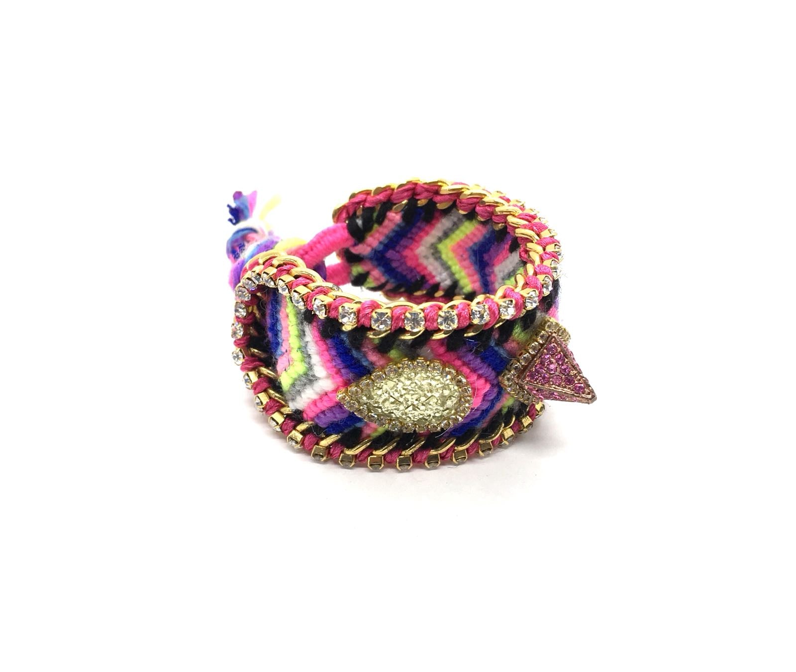 Luxury friendship bracelet- blue yellow mix- AB raisin- pink ribbon