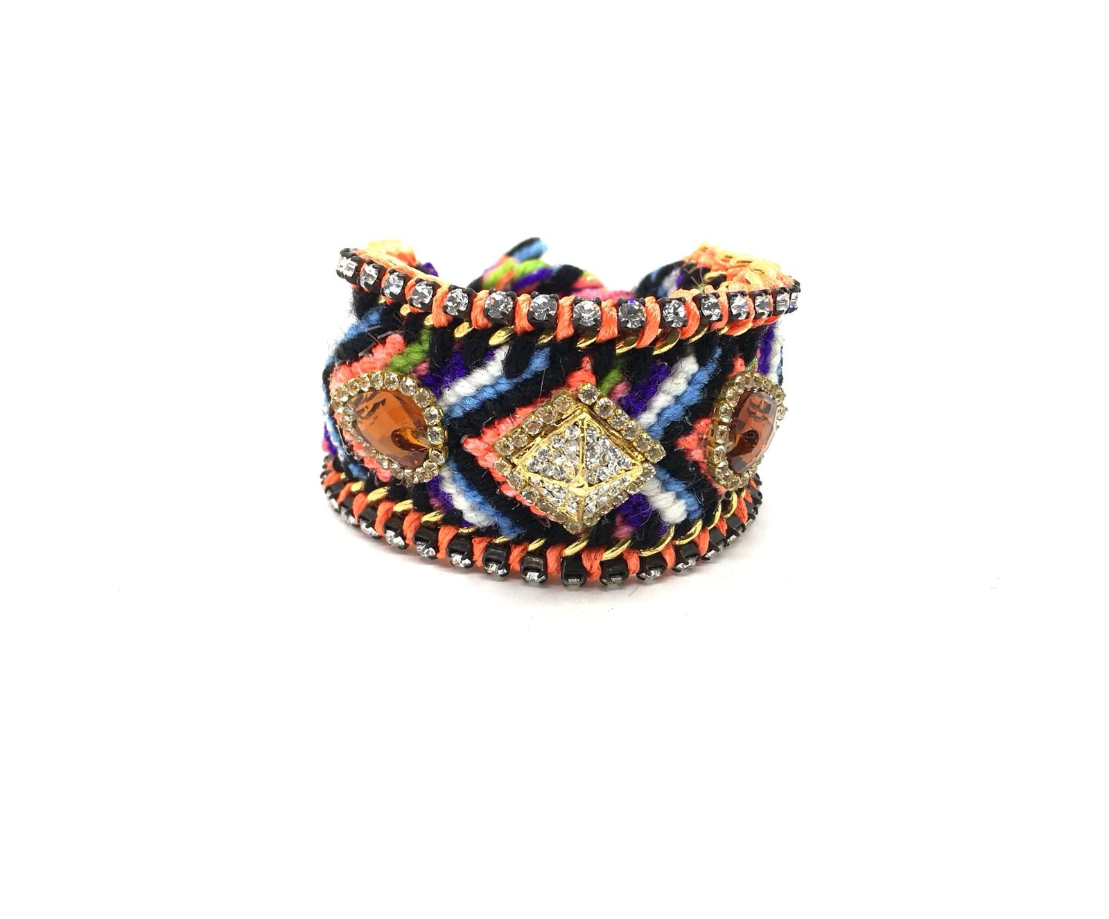 Luxury friendship bracelet- purple orange mix- brown crystal- orange ribbon