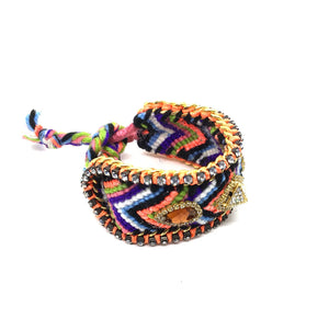 Luxury friendship bracelet- purple orange mix- brown crystal- orange ribbon