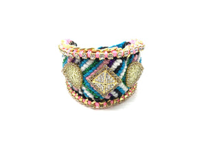Luxury friendship bracelet- blue grey mix- light blue crystal- light blue ribbon