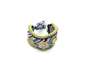 Luxury friendship bracelet- glitter green mix- yellow AB raisin- green ribbon