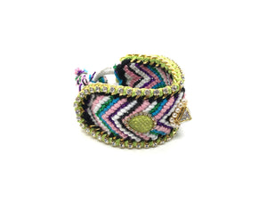 Luxury friendship bracelet- glitter green mix- yellow AB raisin- green ribbon