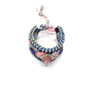 Luxury friendship bracelet- pink white mix- navy crystal- blue ribbon