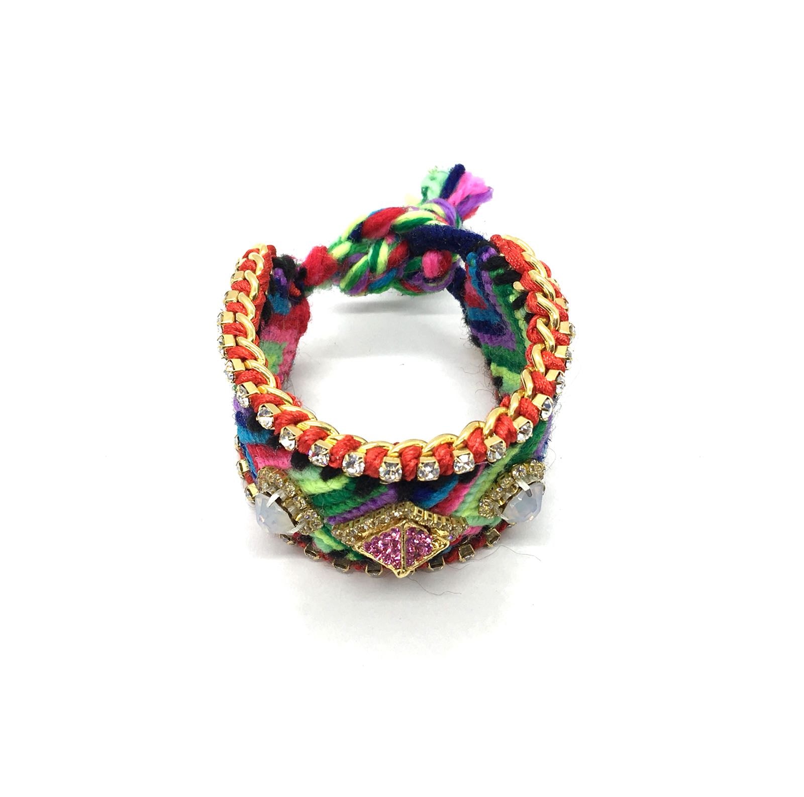 Luxury friendship bracelet- pink yellow mix- AB crystal- red ribbon